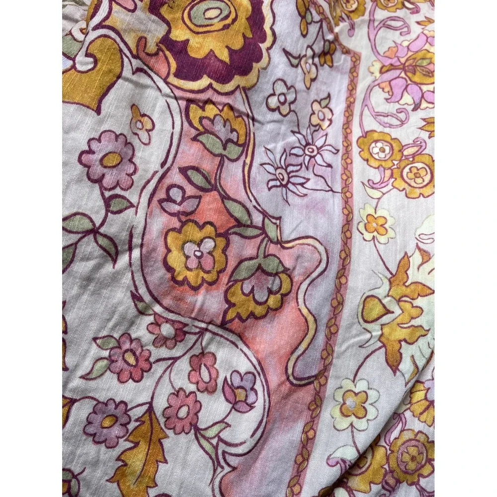 Anthropologie Priyanka Blossom Duvet Cover Queen Organic Cotton Pink Floral Bird